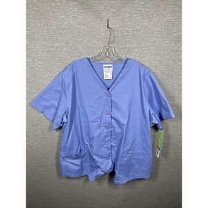 NEW Landau Unisex Scrub Top V-Neck Blue Buttons For Closure Size XXL